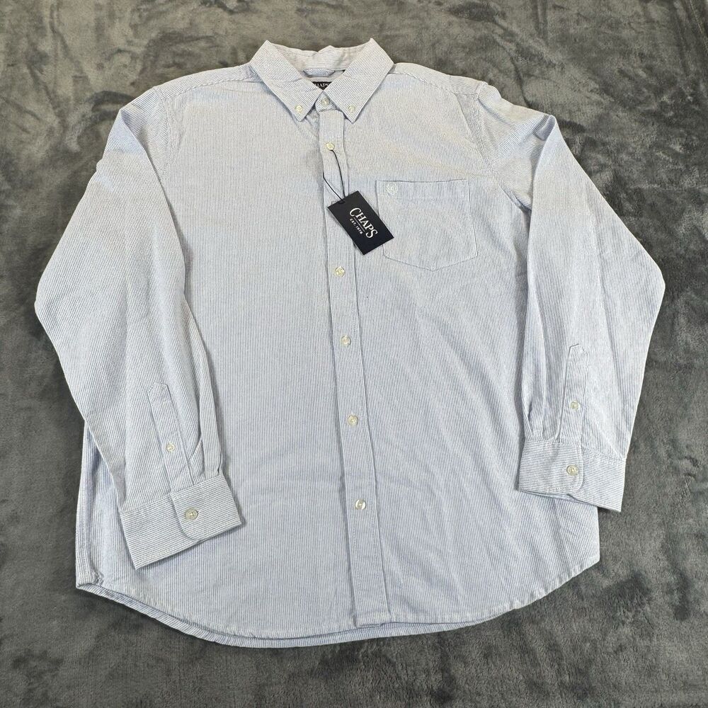 NWT Chaps XL Men Striped Seacoast Wash 100% Fine Soft Cotton Oxford Woven Shirt - Picture 3 of 12